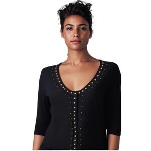 DKNY Button up short sleeves studded sweater.  Black. Large